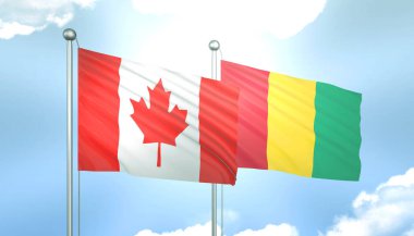 Kanada 'nın 3D Bayrağı ve Mavi Gökte Güneş Işığıyla Gine