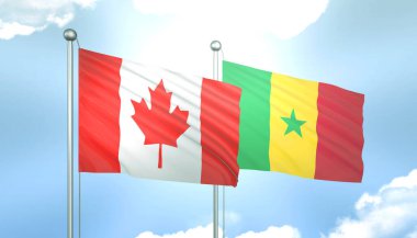 Kanada 'nın 3D Bayrağı ve Mavi Gökyüzünde Güneş Işığıyla Senegal