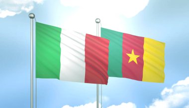 İtalya 'nın 3D Bayrağı ve Mavi Gökyüzünde Güneş Işığıyla Kamerun