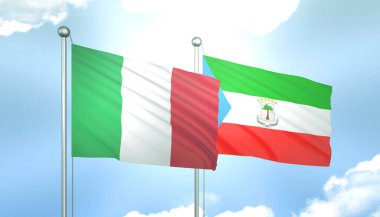 İtalya 'nın 3D Bayrağı ve Mavi Gökte Güneş Işığıyla Ekvator Ginesi