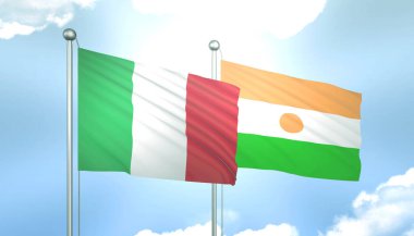 İtalya 'nın 3D Bayrağı ve Mavi Gökte Güneş Işığıyla Nijer