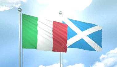 İtalya ve İskoçya 'nın 3D Bayrağı Mavi Gökte Güneş Işığıyla