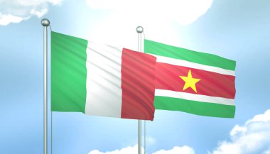 İtalya 'nın 3D Bayrağı ve Mavi Gökyüzünde Güneş Işığıyla Surinam