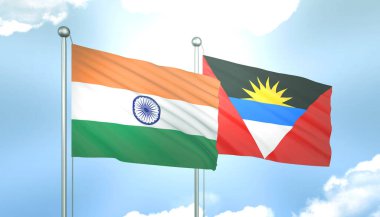 3D Flag of India and Antigua Barbuda on Blue Sky with Sun Shine clipart