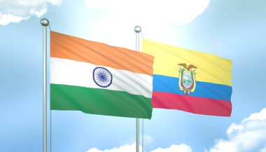 Hindistan 'ın 3D Bayrağı ve Mavi Gökyüzünde Güneş Işığıyla Ekvador
