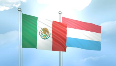 3D Meksika Bayrağı ve Lüksemburg Mavi Gök 'te Güneş Işığıyla