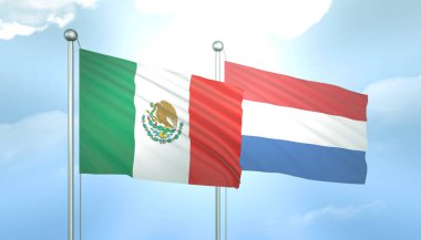 3D Meksika ve Hollanda Bayrağı Mavi Gök 'te Güneş Işığıyla