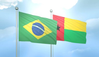 3D Flag of Brazil and Guinea Bissau on Blue Sky with Sun Shine clipart