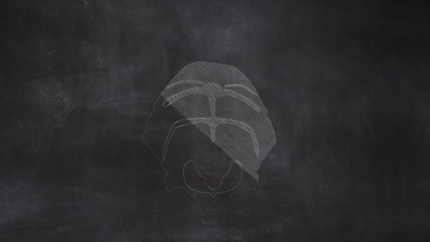 チョークボードで描かれた人間の頭蓋骨解剖手 — ストック動画
