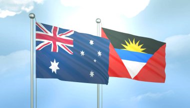 3D Flag of Australia and Antigua Barbuda on Blue Sky with Sun Shine clipart