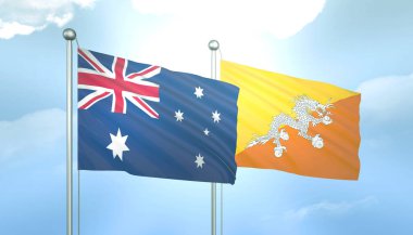 Avustralya 'nın 3D Bayrağı ve Mavi Gök' ün Bhutan 'ı Güneş Işığıyla