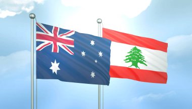 Avustralya 'nın 3D Bayrağı ve Mavi Gökte Güneş Işığıyla Lübnan