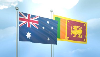 Avustralya 'nın 3D Bayrağı ve Mavi Gökyüzünde Güneş Işığıyla Sri Lanka