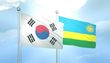 3D Güney Kore Bayrağı ve Rwanda Mavi Gök 'te Güneş Işığıyla