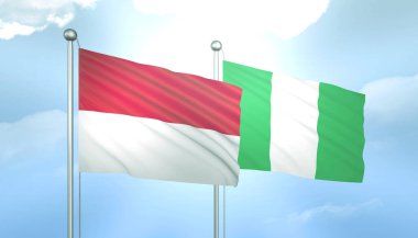 Endonezya ve Nijerya 'nın 3D Bayrağı Mavi Gökyüzünde Güneş Işığıyla