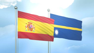 İspanya 'nın 3D Bayrağı ve Mavi Gök' ün üzerinde Güneş Işığıyla Nauru