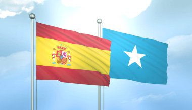 İspanya 'nın 3D Bayrağı ve Mavi Gökte Güneş Işığıyla Somali