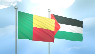 Filistin 'in 3D Bayrağı ve Benin Mavi Gökyüzünde Güneş Işığıyla