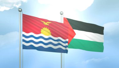 Mavi Gök 'te Filistin ve Kiribati' nin 3D Bayrağı Güneş Işığıyla