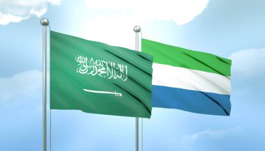 Suudi Arabistan 'ın 3D Bayrağı ve Mavi Gökyüzünde Güneş Işığıyla Sierra Loeone