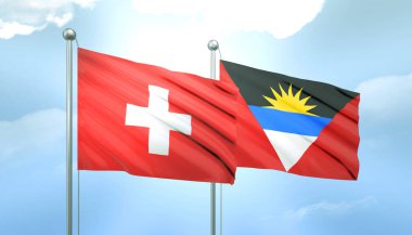 3D Flag of Switzerland and Antigua Barbuda on Blue Sky with Sun Shine clipart