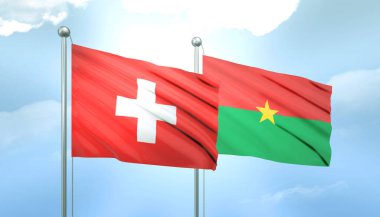 İsviçre 'nin 3D bayrağı ve Burkina faso Mavi Gök' te Güneş Işığıyla