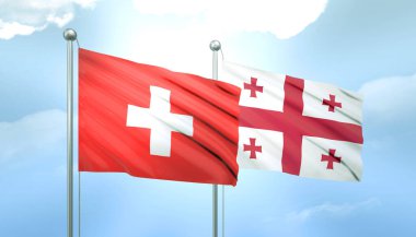 3D Flag of Switzerland and Georgia on Blue Sky with Sun Shine clipart