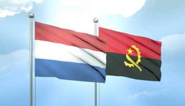 Hollanda 'nın 3D Bayrağı ve Mavi Gökyüzünde Güneş Işığıyla Angola