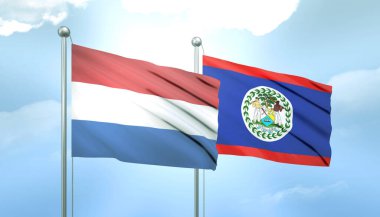 Hollanda 'nın 3D Bayrağı ve Güneş Işığıyla Mavi Gökyüzünde Belize