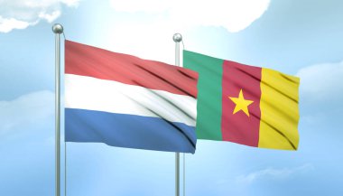 Hollanda 'nın 3D Bayrağı ve Mavi Gökyüzünde Güneş Işığıyla Kamerun