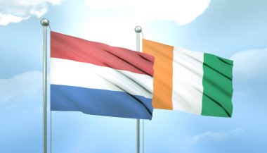 Hollanda 'nın 3D Bayrağı ve Mavi Gökte Güneş Işığıyla Cote Divoire