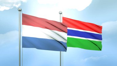 Hollanda 'nın 3D Bayrağı ve Mavi Gökte Güneş Işığıyla Gambiya