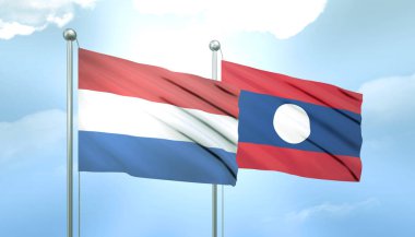 Hollanda 'nın 3D Bayrağı ve Mavi Gökte Güneş Işığıyla Laos