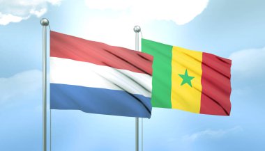 Hollanda 'nın 3D Bayrağı ve Senegal Mavi Gökte Güneş Işığıyla