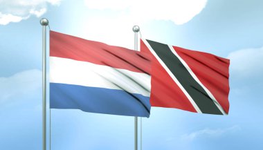 3D Flag of Netherlands and Trinidad Tobago on Blue Sky with Sun Shine clipart