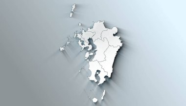 Kyushu Japon Sınır İdaresi Minimalist Haritası