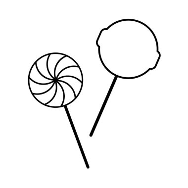  Siyah ve beyaz vektör simgesi, modern ve retro lolipop çıkartması, dizayn için çubukta şeker, kıyafet baskısı, ambalaj