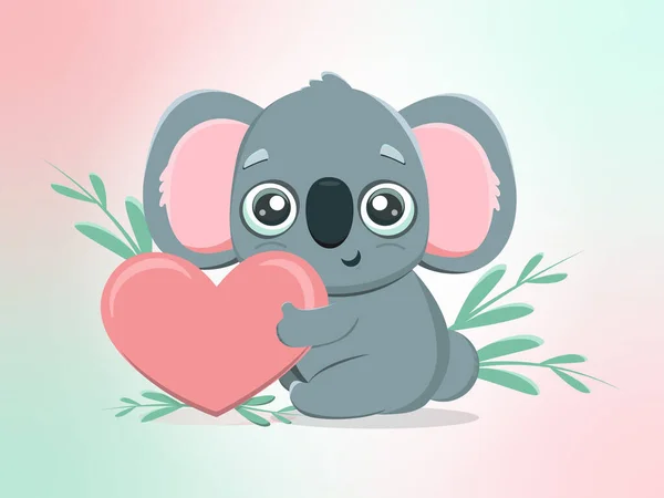 stock vector Vector illustration of a cute koala hugging a heart. Cute, funny, illustration for kindergarten, kids, books, cartoons, cards, print on t-shirt. Objects of education and development of children.