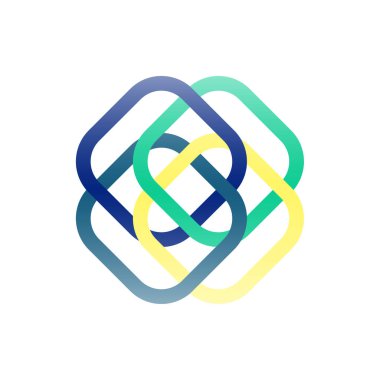 Simge çizimi basit tasarım elemanı vektör logosu yuvarlak köşeli birbirine geçmiş karelerin şablonu. Vektör çizimi. Vektör logosu