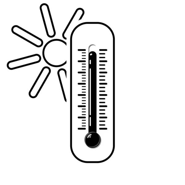 Siyah Beyaz Güneşli Sıcak Termometre Hava Sıcaklığı Termometreleri Isı Kontrol — Stok Vektör