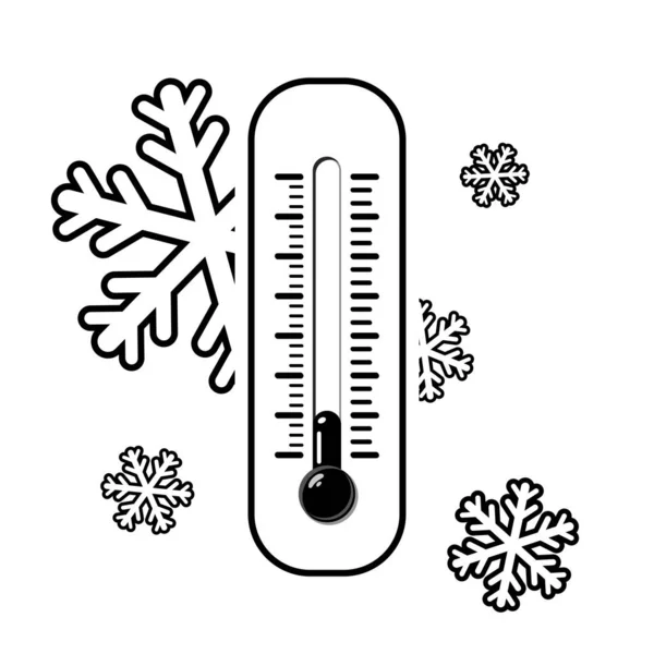Kaltes Thermometer Mit Schneeflocken Schwarz Weißen Stil Temperatur Wetter Thermometer — Stockvektor