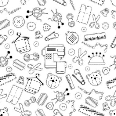 Dikiş, dikiş malzemeleri ve arka plan için vektörsüz desenler. 