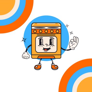 Hoş, gülümseyen bir gaz sobasının vektör çizimi. Fırını eski moda, şık renklerde.