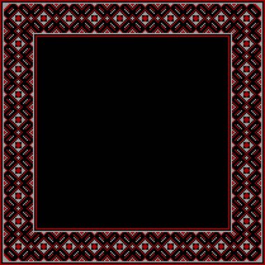 Etnik tarz, kimlik, vyshyvanka gibi Ukrayna süslemelerinin vektör illüstrasyonu, baskı giysileri, web siteleri, afişler için nakış. Geçmişi. Metin için çerçeve