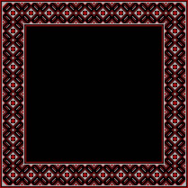 Etnik tarz, kimlik, vyshyvanka gibi Ukrayna süslemelerinin vektör illüstrasyonu, baskı giysileri, web siteleri, afişler için nakış. Geçmişi. Metin için çerçeve