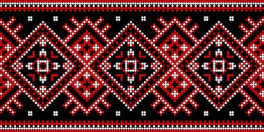 Etnik tarz, kimlik, vyshyvanka gibi Ukrayna süslemelerinin vektör illüstrasyonu, baskı giysileri, web siteleri, afişler için nakış. Arkaplan, çerçeve, sınır