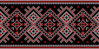 Etnik tarz, kimlik, vyshyvanka gibi Ukrayna süslemelerinin vektör illüstrasyonu, baskı giysileri, web siteleri, afişler için nakış. Arkaplan, çerçeve, sınır