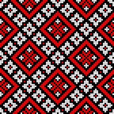 Etnik tarz, kimlik, vyshyvanka gibi kusursuz Ukrayna süsü desenleri, basılı kıyafetler, web siteleri, afişler, posterler için nakışlar. Vektör illüstrasyon arkaplanı