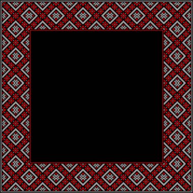 Etnik çiçek stili, kimlik, vyshyvanka, desenli giysiler için nakış, web siteleri, afişler gibi Ukrayna süslemeleri. Geçmişi. Geometrik tasarım, sınır, kopyalama alanı, çerçeve