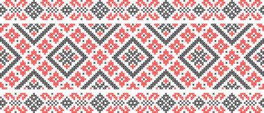 Etnik çiçek stili, kimlik, vyshyvanka, desenli giysiler için nakış, web siteleri, afişler gibi Ukrayna süslemeleri. Geçmişi. Geometrik tasarım, sınır, kopyalama alanı, çerçeve